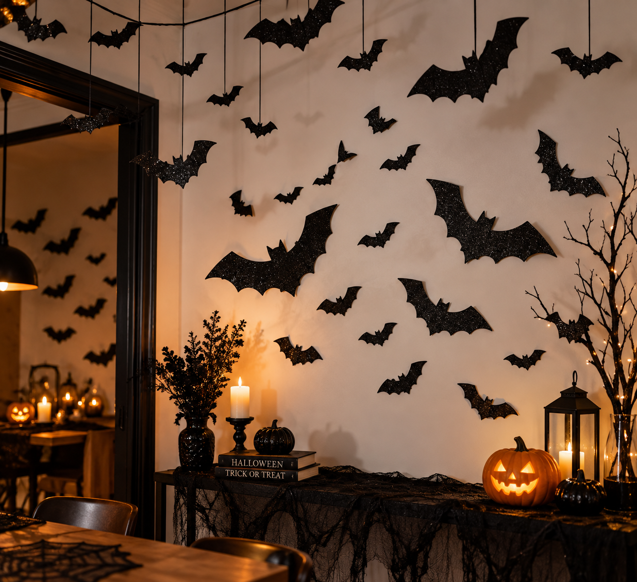 Kit 10 Morcegos Decorativos Para Halloween 50 MM, Preto